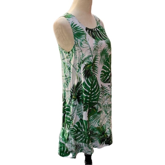 Tahari 100% Linen Botanical Monstera Mini Shift Dress Small Sleeveless Pockets - Picture 4 of 9